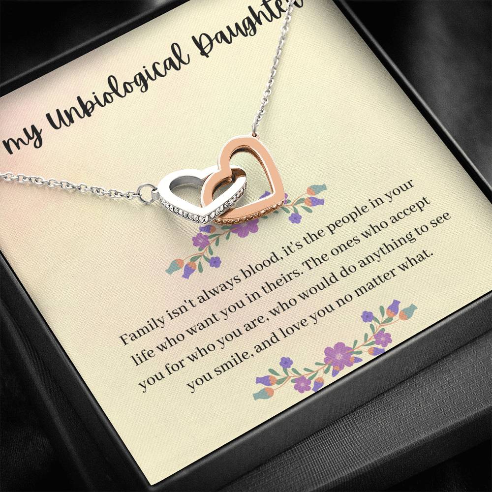 TO MY UNBIOLOGICAL DAUGHTER "SMILE" INTERLOCKING HEARTS NECKLACE GIFT SET - ON CLOUD NINE GIFTS