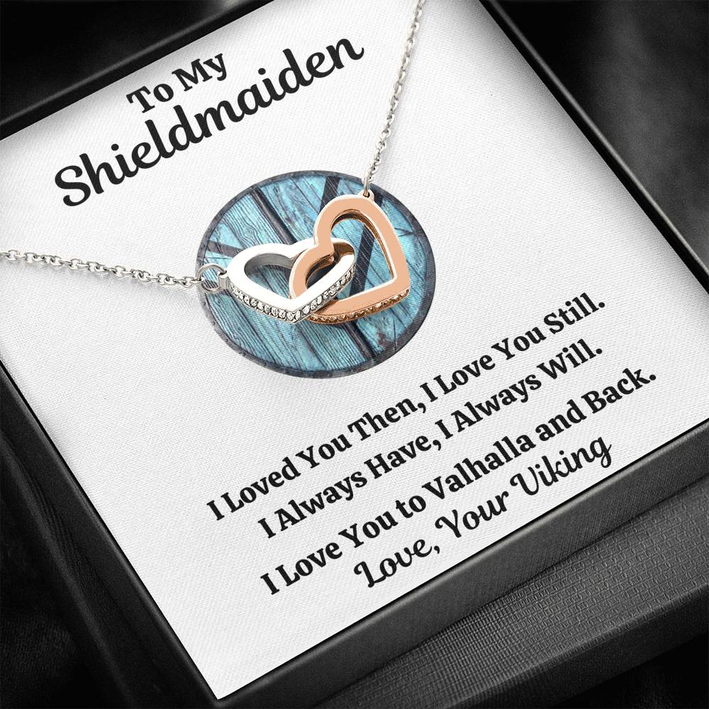TO MY SHIELDMAIDEN "ALWAYS WILL - BLUE" INTERLOCKING HEARTS NECKLACE GIFT SET - ON CLOUD NINE GIFTS