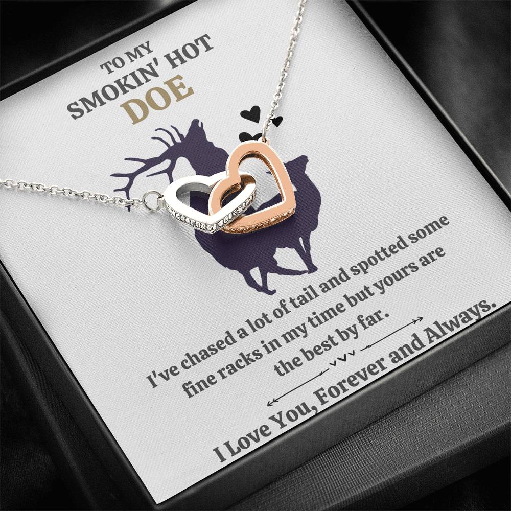 TO MY SMOKIN HOT DOE "TAIL - GOLDEN" INTERLOCKING HEARTS NECKLACE GIFT SET - ON CLOUD NINE GIFTS