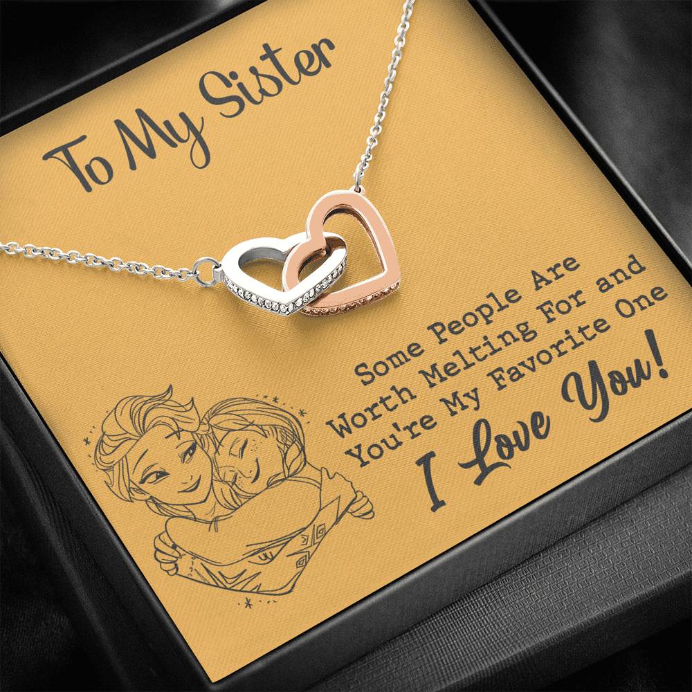 TO MY SISTER WORTH MELTING HUG YELLOW INTERLOCKING HEARTS NECKLACE GIFT SET - ON CLOUD NINE GIFTS