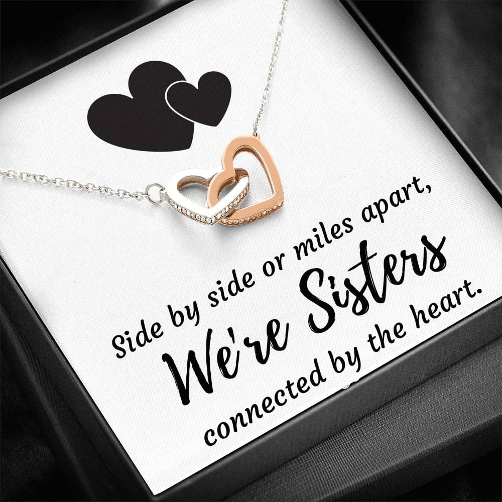 SISTERS CONNECTED BY THE HEART INTERLOCKING NECKLACE GIFT SET - ON CLOUD NINE GIFTS