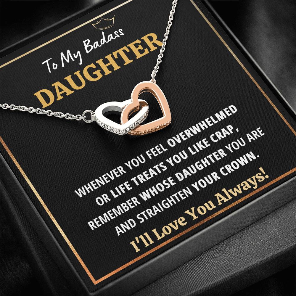 TO MY BADASS DAUGHTER "CRAP - BLACK" INTERLOCKING HEARTS NECKLACE GIFT SET - ON CLOUD NINE GIFTS
