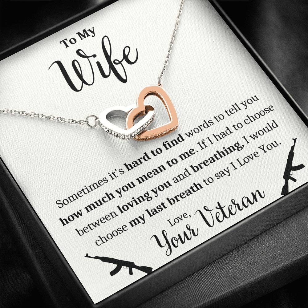 TO MY WIFE "VETERAN - BREATHING" INTERLOCKING HEARTS NECKLACE GIFT SET - ON CLOUD NINE GIFTS