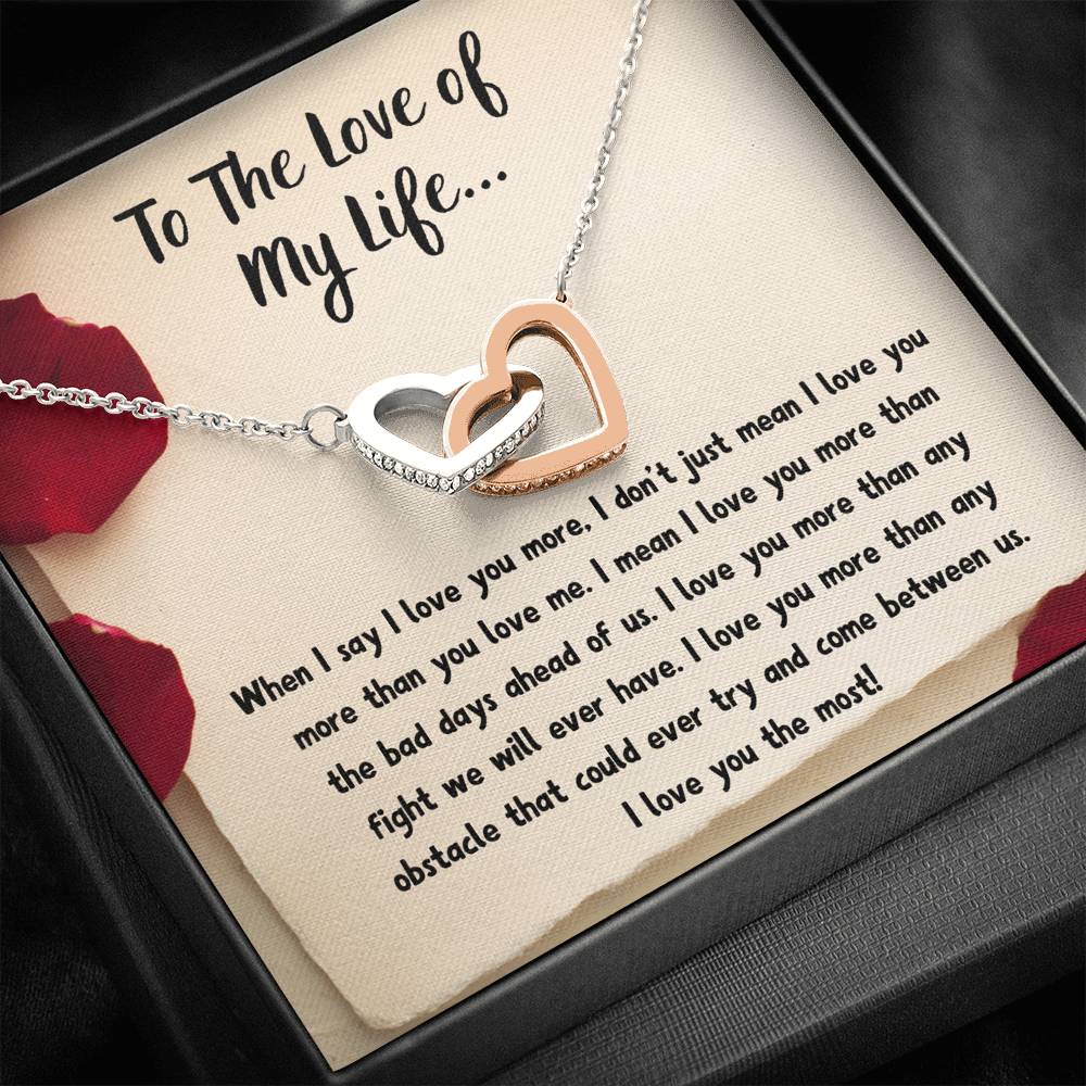 TO THE LOVE OF MY LIFE "LOVE NOTE" INTERLOCKING HEARTS NECKLACE GIFT SET - ON CLOUD NINE GIFTS