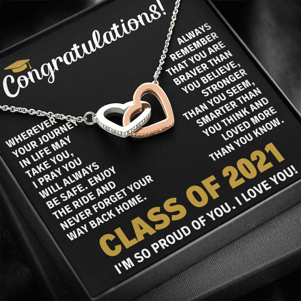 CLASS OF 2021 BRAVER INTERLOCKING HEARTS NECKLACE GIFT SET - ON CLOUD NINE GIFTS