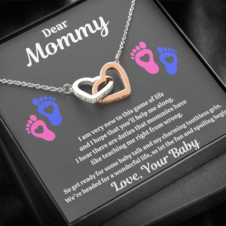 DEAR MOMMY "SPOILING HEART-FEET" INTERLOCKING HEARTS NECKLACE GIFT SET - ON CLOUD NINE GIFTS