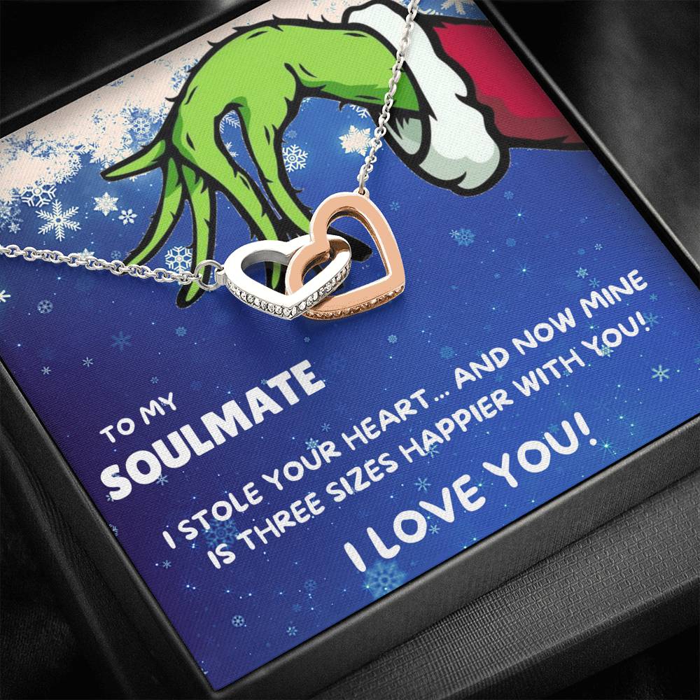 TO MY SOULMATE "THREE SIZES HAPPIER" INTERLOCKING HEARTS NECKLACE GIFT SET - ON CLOUD NINE GIFTS