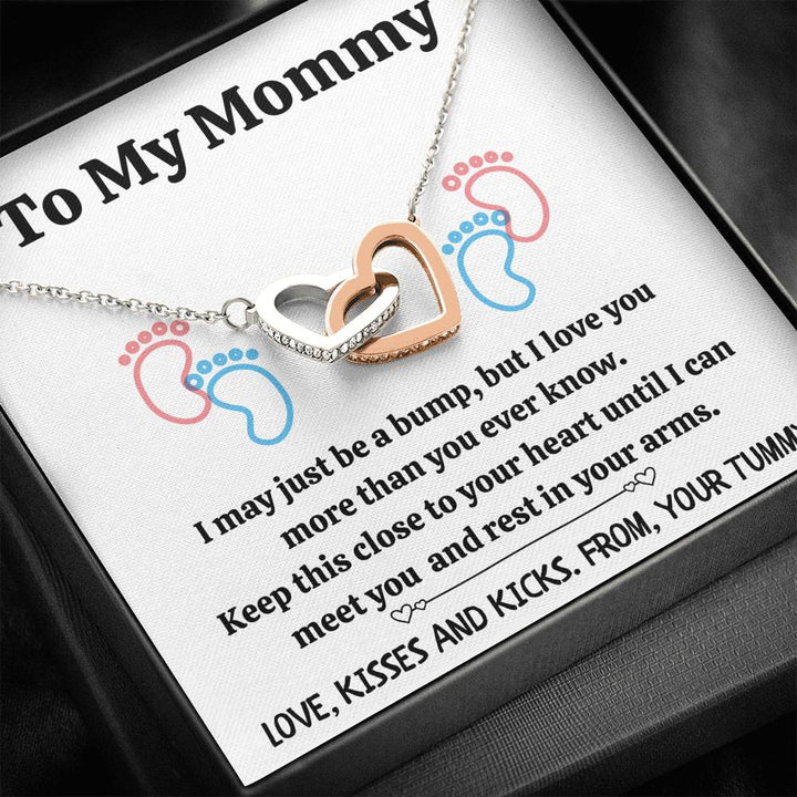 TO MY MOMMY "BABY FEET - WHITE" INTERLOCKED HEARTS NECKLACE GIFT SET - ON CLOUD NINE GIFTS