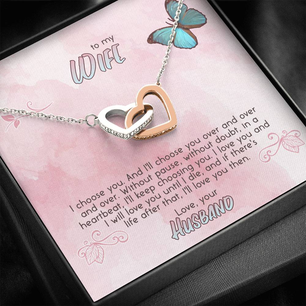 TO MY WIFE "CHOOSE" INTERLOCKING HEARTS NECKLACE GIFT SET - ON CLOUD NINE GIFTS