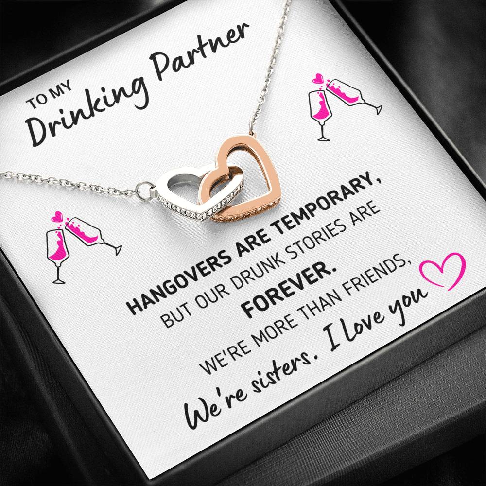 TO MY DRINKING PARTNER "MORE THAN FRIENDS" INTERLOCKING NECKLACE GIFT SET - ON CLOUD NINE GIFTS