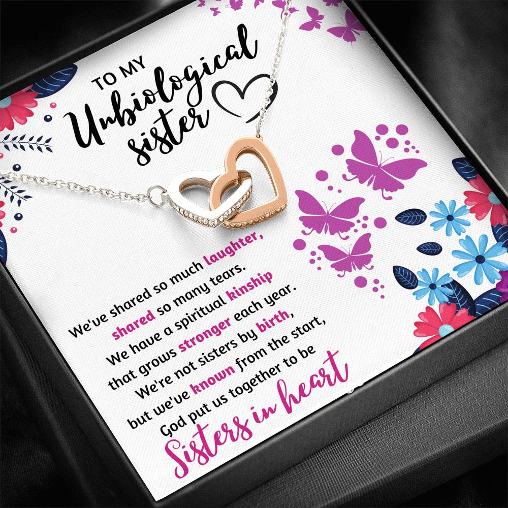 TO MY UNBIOLOGICAL SISTER "SISTERS IN HEART" INTERLOCKING NECKLACE GIFT SET - ON CLOUD NINE GIFTS