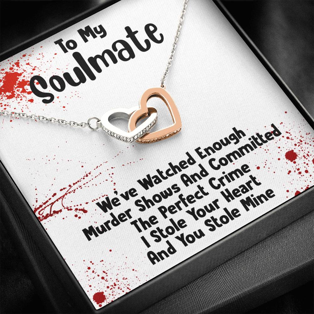 TO MY SOULMATE MURDER SHOWS INTERLOCKING HEARTS NECKLACE GIFT SET - ON CLOUD NINE GIFTS