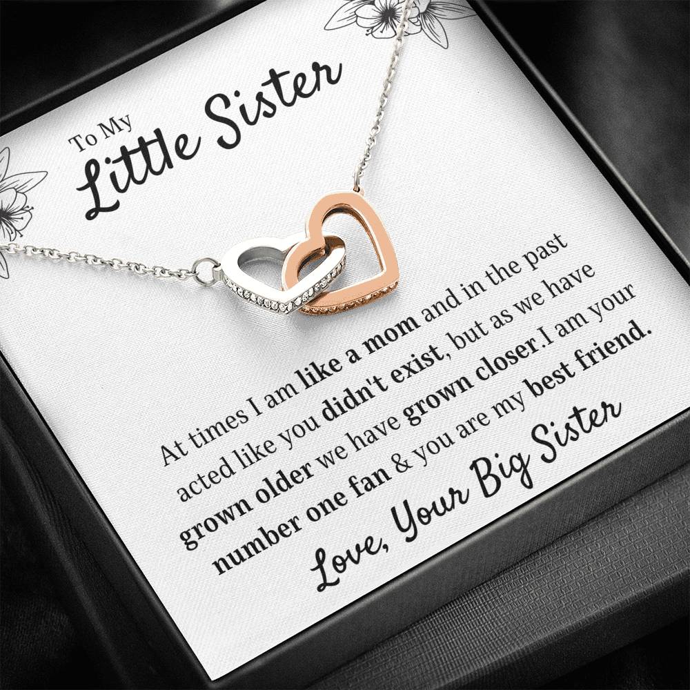 TO MY LITTLE SISTER "YOUR FAN" INTERLOCKING HEARTS NECKLACE GIFT SET - ON CLOUD NINE GIFTS