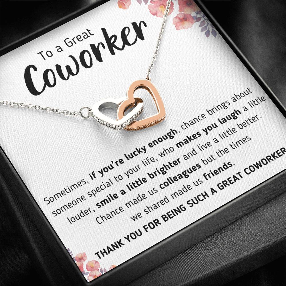 TO A GREAT COWORKER "A LITTLE BETTER" INTERLOCKING HEARTS NECKLACE GIFT SET - ON CLOUD NINE GIFTS