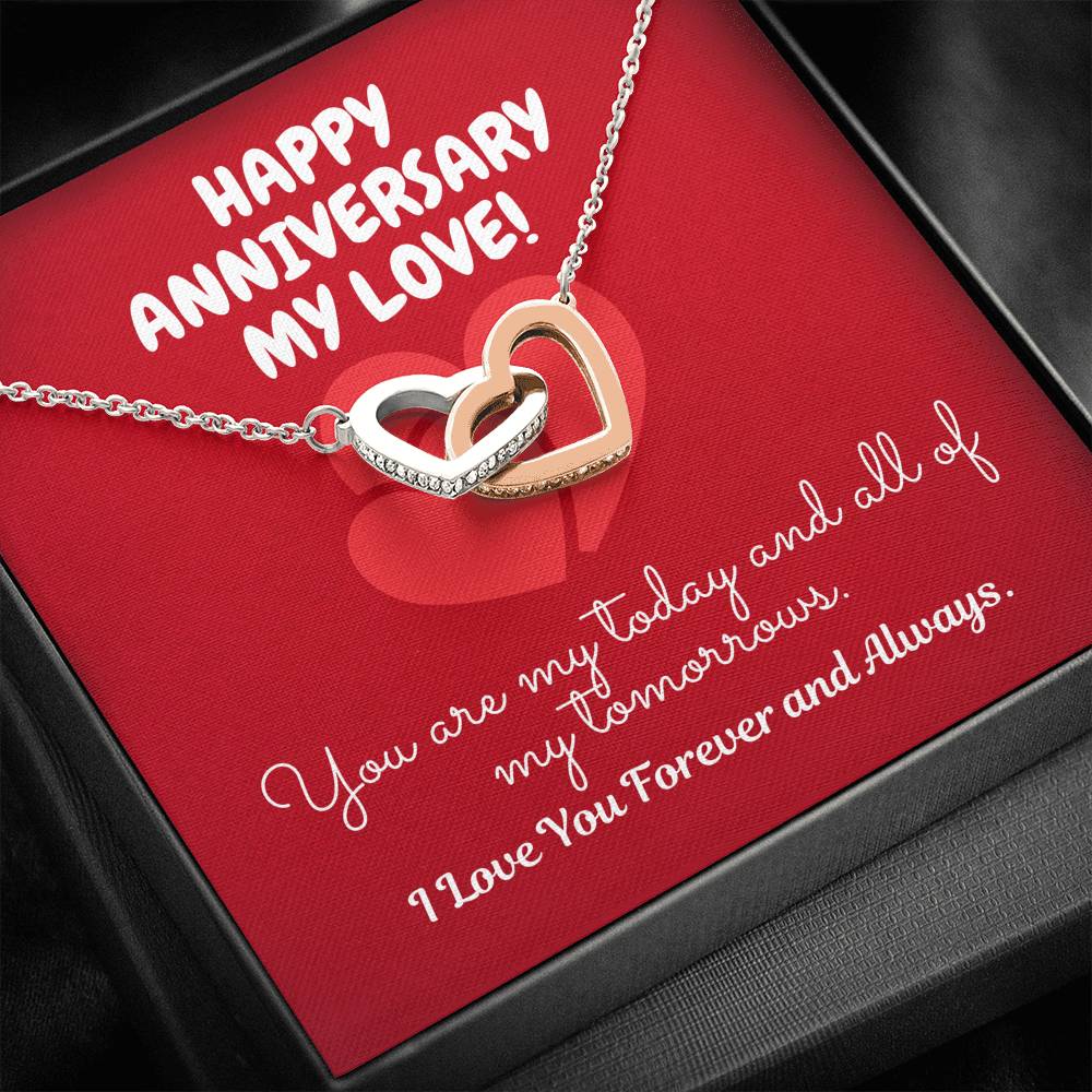 TO MY LOVE "TOMORROW" INTERLOCKING HEARTS NECKLACE ANNYVERSARY GIFT SET - ON CLOUD NINE GIFTS