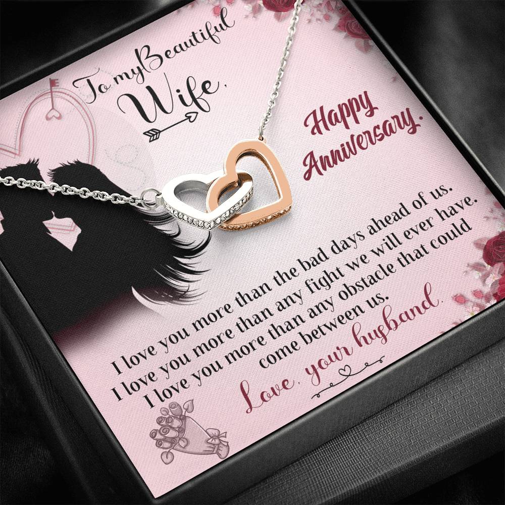 TO MY BEAUTIFUL WIFE "ANY FIGHT" INTERLOCKING HEARTS NECKLACE ANNIVERSARY GIFT SET - ON CLOUD NINE GIFTS