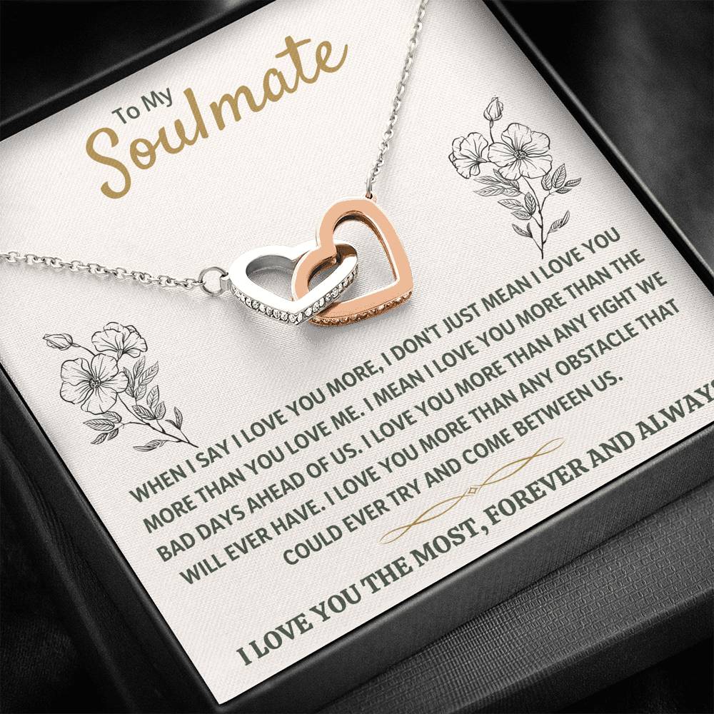 TO MY SOULMATE "THE MOST - GOLDEN" INTERLOCKING HEARTS NECKLACE GIFT SET - ON CLOUD NINE GIFTS