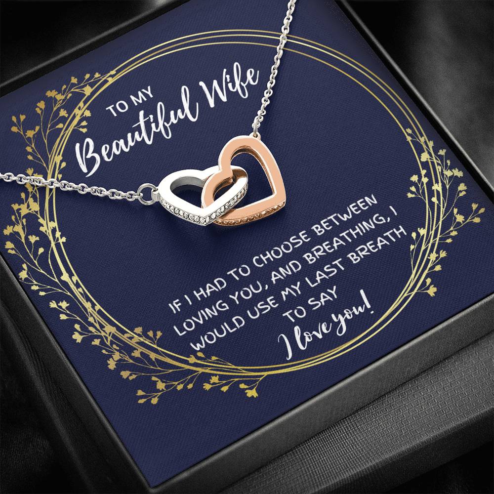 TO MY BEAUTIFUL WIFE "BREATHING" INTERLOCKING HEARTS NECKLACE GIFT SET - ON CLOUD NINE GIFTS