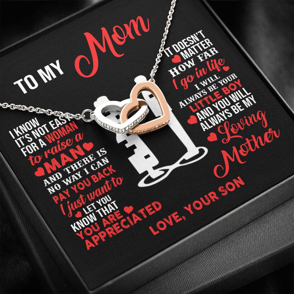 TO MY MOM LITTLE BOY INTERLOCKING HEARTS NECKLACE GIFT SET - ON CLOUD NINE GIFTS