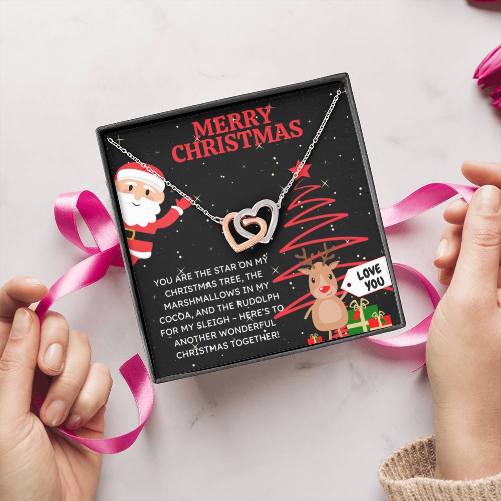 MERRY CHRISTMAS "SANTA CLAUS" INTERLOCKING HEARTS NECKLACE GIFT SET - ON CLOUD NINE GIFTS