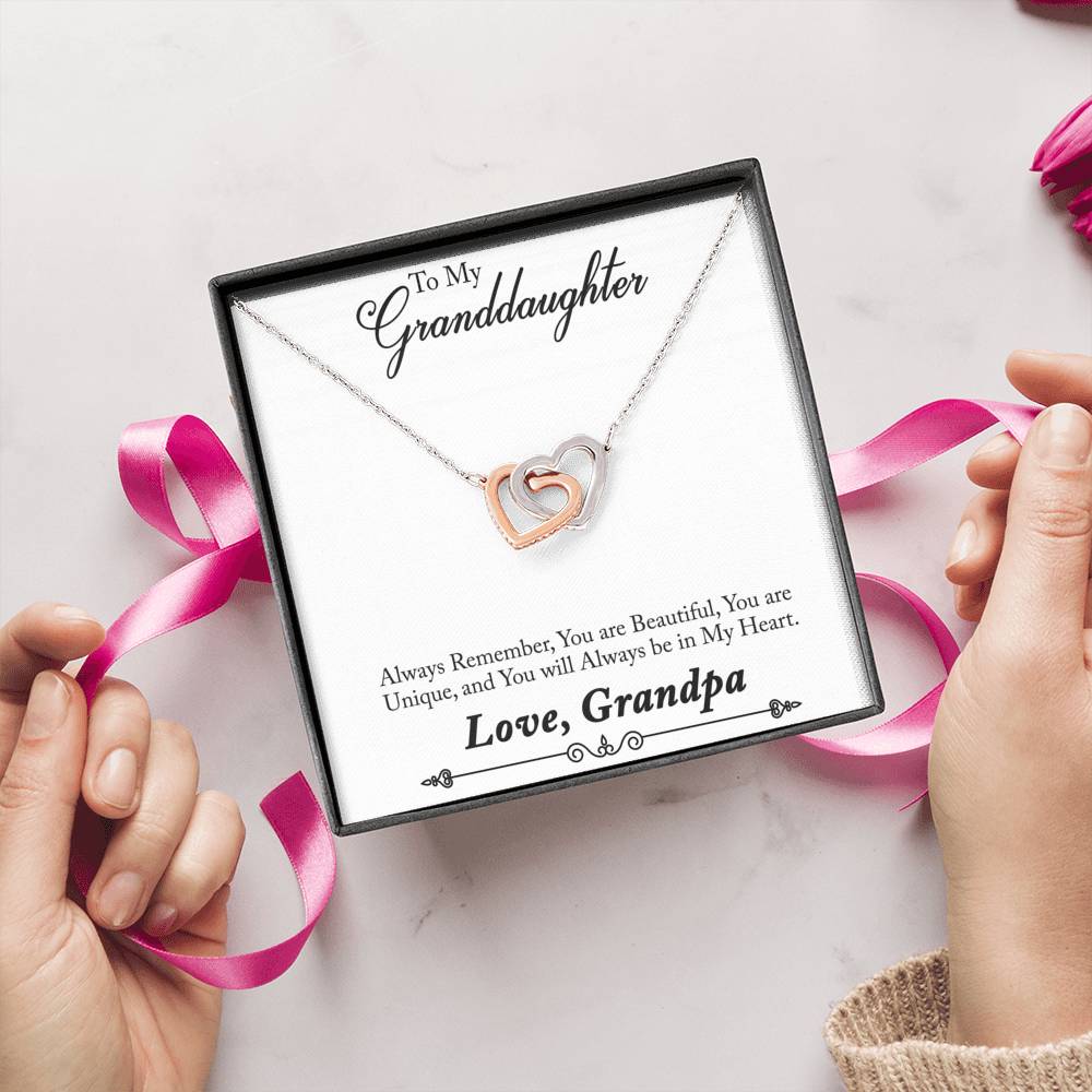 TO MY GRANDDAUGHTER "ALWAYS REMEMBER - SO" INTERLOCKING HEARTS NECKLACE GIFT SET - ON CLOUD NINE GIFTS