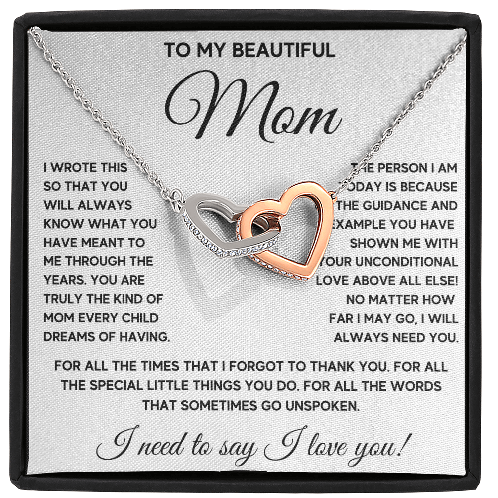 Mother and son necklaces for mothers day gifts for my best mom ever Interlocking Hearts Necklace birthday jewelry with message card and gift box - ON CLOUD NINE GIFTS
