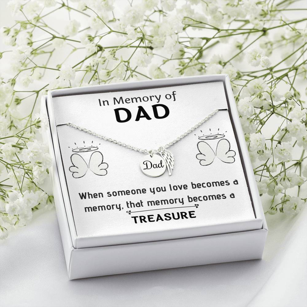 IN MEMORY OF DAD MEMORIAL NECKLACE | MESSAGE CARD | GIFT BOX - ON CLOUD NINE GIFTS