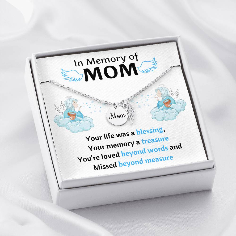 IN MEMORY OF MOM MEMORIAL NECKLACE | MESSAGE CARD | GIFT BOX - ON CLOUD NINE GIFTS
