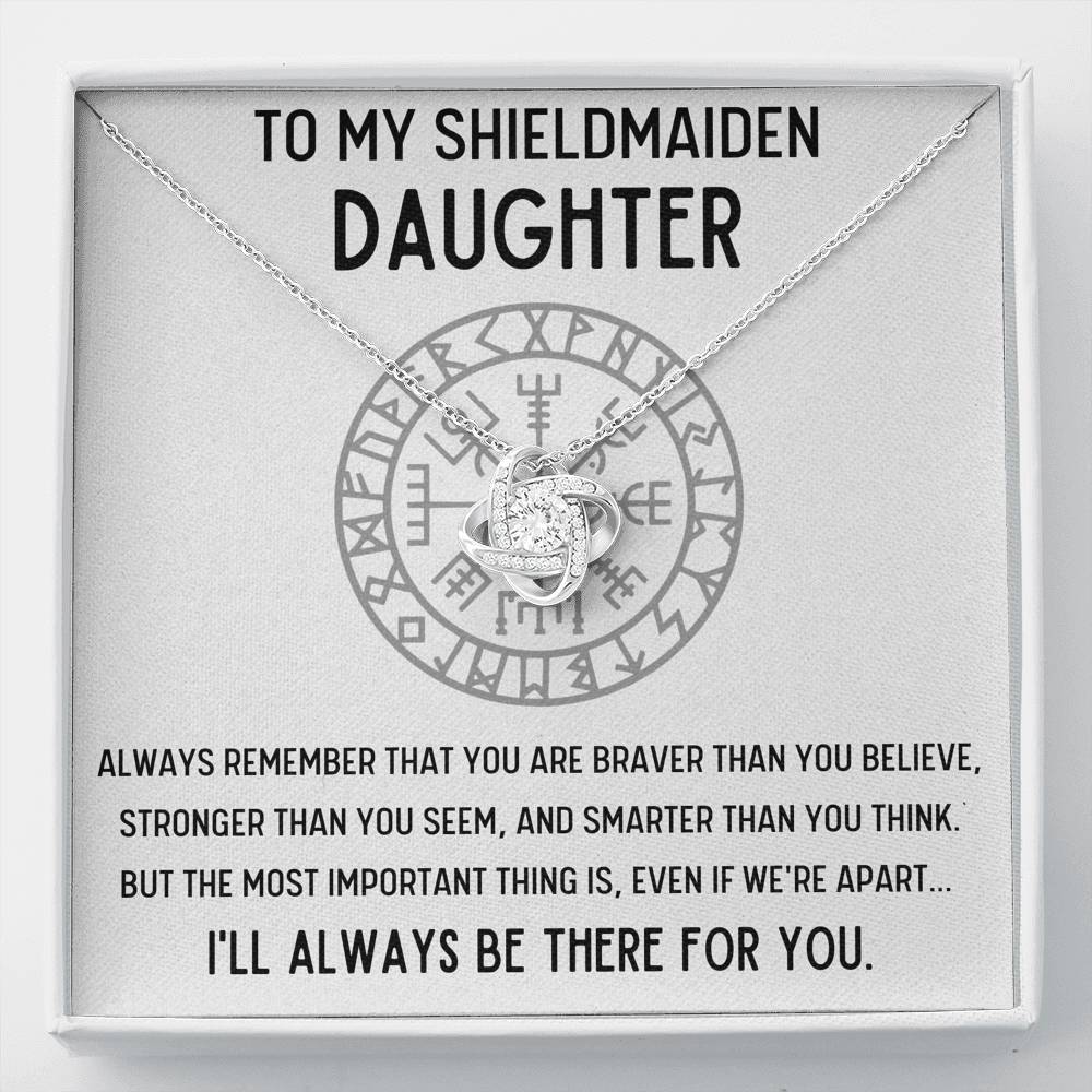 TO MY SHIELDMAIDEN DAUGHTER "BRAVER" LOVE KNOT NECKLACE GIFT SET - ON CLOUD NINE GIFTS