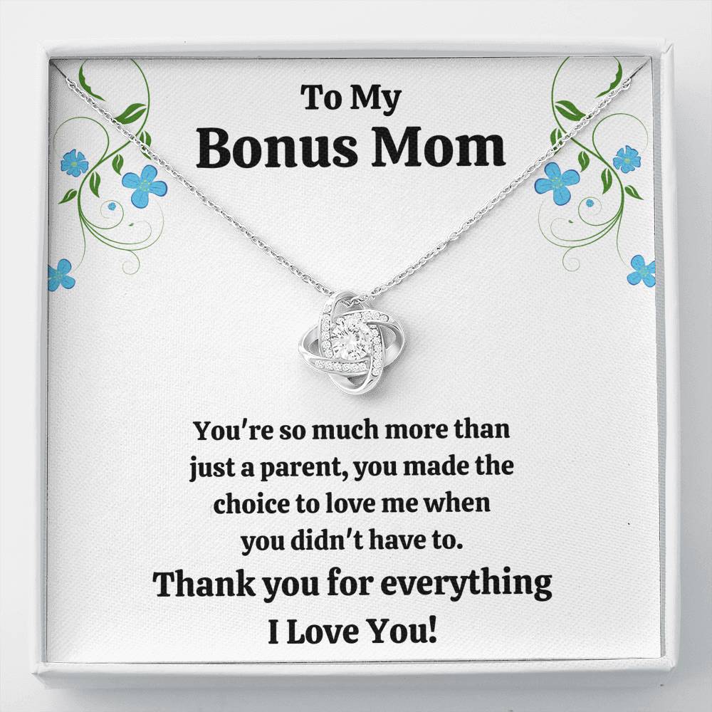 TO MY BONUS MOM "CHOICE TO LOVE ME" LOVE KNOT NECKLACE GIFT SET - ON CLOUD NINE GIFTS