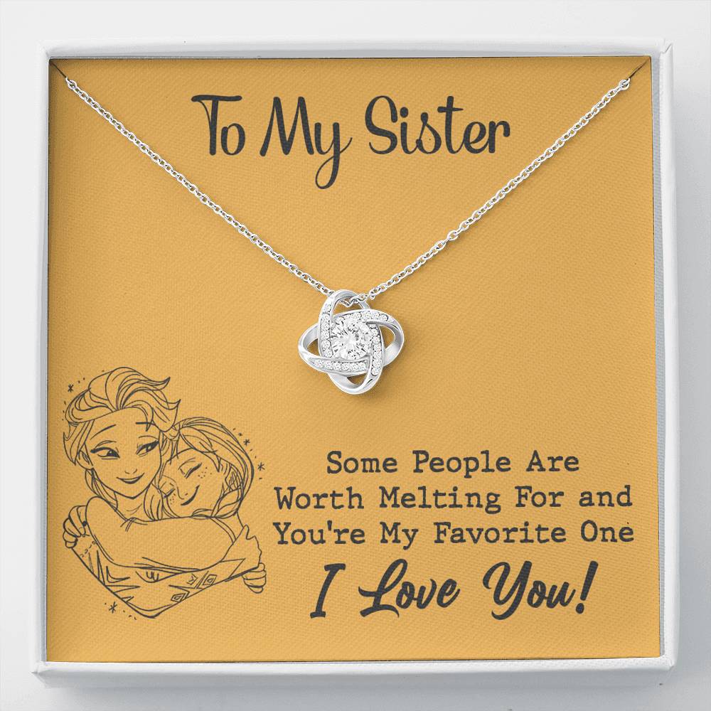 TO MY SISTER WORTH MELTING HUG YELLOW LOVE KNOT NECKLACE GIFT SET - ON CLOUD NINE GIFTS