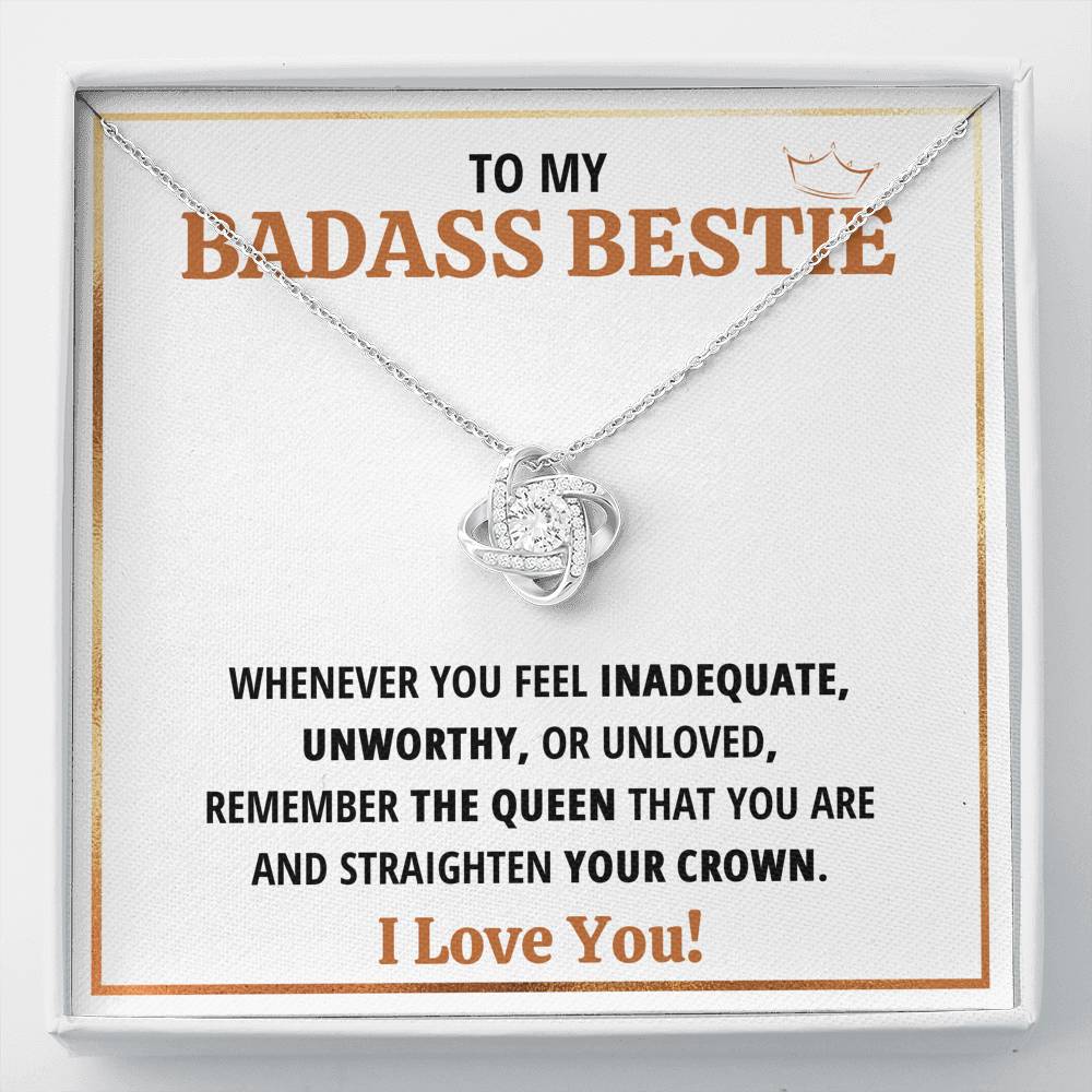 TO MY BADASS BESTIE QUEEN LOVE KNOT NECKLACE GIFT SET - ON CLOUD NINE GIFTS