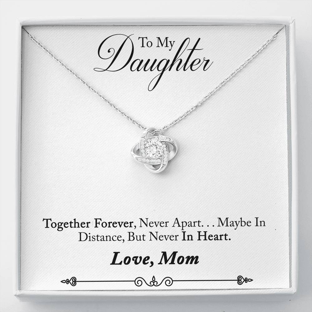 TO MY DAUGHTER "NEVER IN HEART - SO" LOVE KNOT NECKLACE GIFT SET - ON CLOUD NINE GIFTS