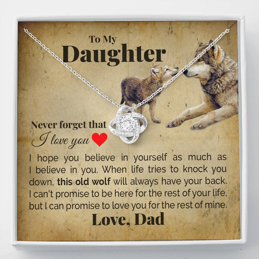 TO MY DAUGHTER "THIS OLD WOLF" LOVE KNOT NECKLACE GIFT SET - ON CLOUD NINE GIFTS