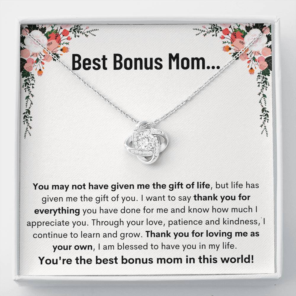 BEST BONUS MOM "LEARN AND GROW" LOVE KNOT NECKLACE GIFT SET - ON CLOUD NINE GIFTS