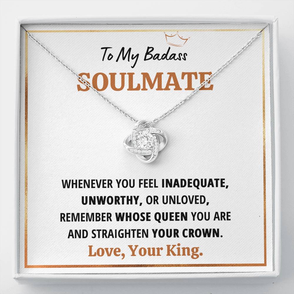 TO MY BADASS SOULMATE QUEEN LOVE KNOT NECKLACE GIFT SET - ON CLOUD NINE GIFTS