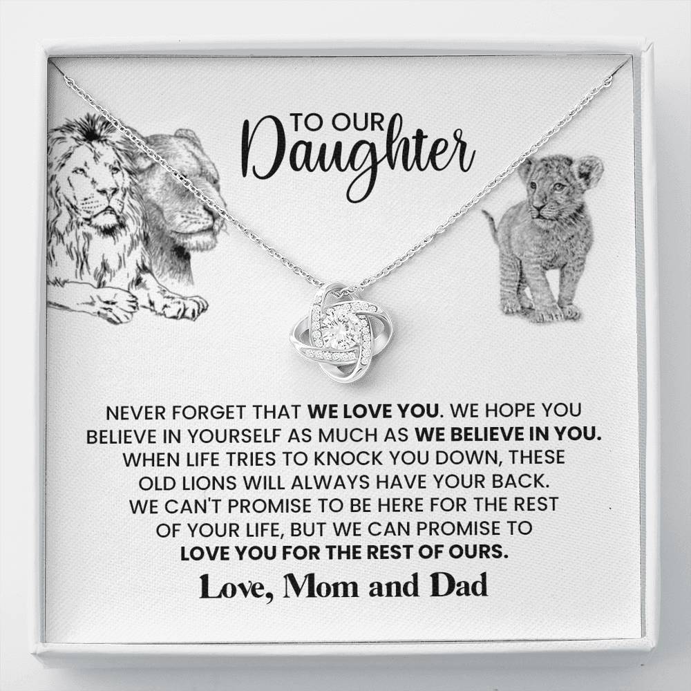TO OUR DAUGHTER "THESE OLD LIONS" LOVE KNOT NECKLACE GIFT SET - ON CLOUD NINE GIFTS