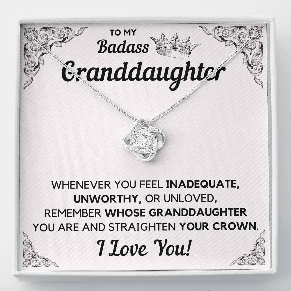 TO MY BADASS GRANDDAUGHTER CROWN DECORATION LOVE KNOT NECKLACE GIFT SET - ON CLOUD NINE GIFTS