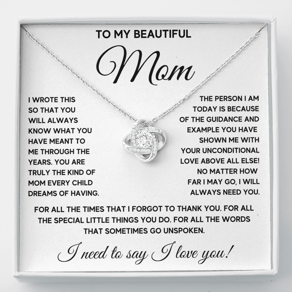 Mom necklace for women mothers day gift from son jewelry pendant gifts mother birthday Love Knot Necklace with Message Card and Gift Box - ON CLOUD NINE GIFTS
