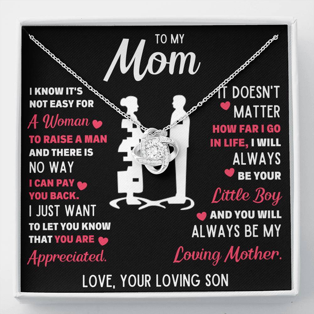 TO MY MOM LITTLE BOY WHITE LOVE KNOT NECKLACE GIFT SET - ON CLOUD NINE GIFTS