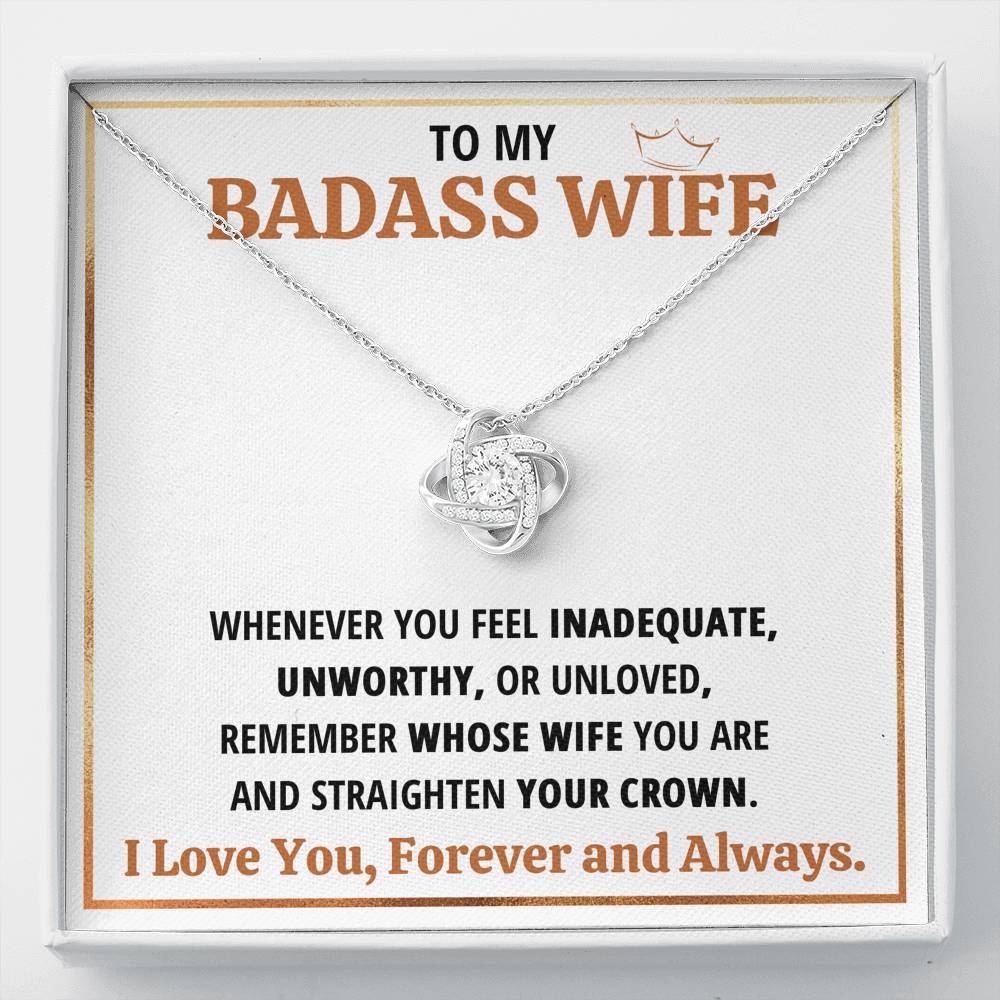 TO MY BADASS WIFE CROWN LOVE KNOT NECKLACE GIFT SET - ON CLOUD NINE GIFTS