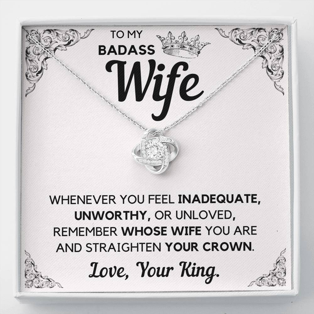 TO MY BADASS WIFE CROWN DECORATION LOVE KNOT NECKLACE GIFT SET - ON CLOUD NINE GIFTS