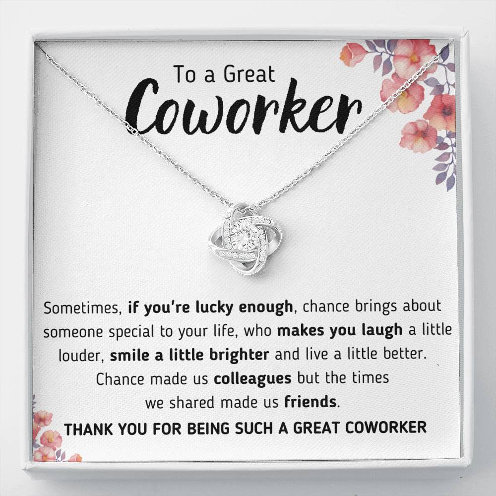TO A GREAT COWORKER "A LITTLE BETTER" LOVE KNOT NECKLACE GIFT SET - ON CLOUD NINE GIFTS