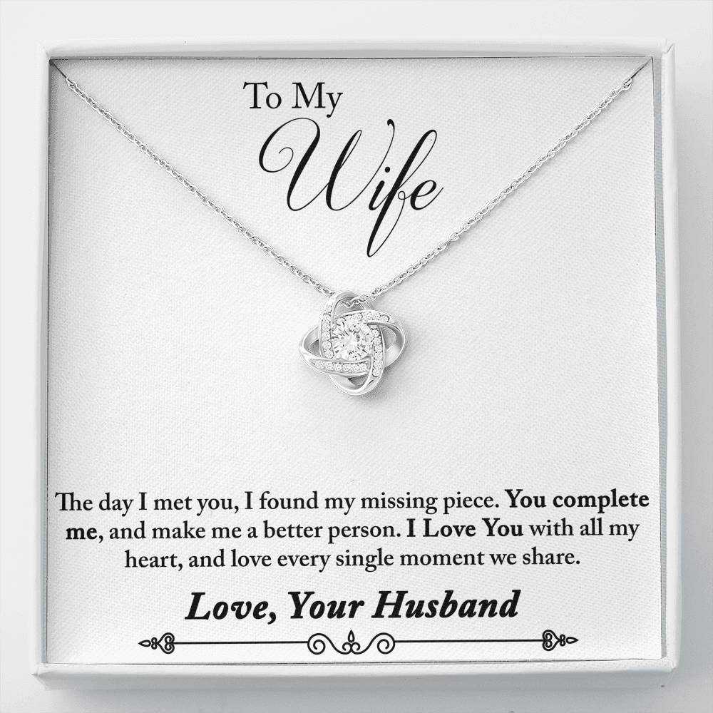 TO MY WIFE "MISSING PIECE - SO" LOVE KNOT NECKLACE GIFT SET - ON CLOUD NINE GIFTS