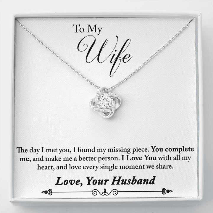 TO MY WIFE "MISSING PIECE - SO" LOVE KNOT NECKLACE GIFT SET - ON CLOUD NINE GIFTS