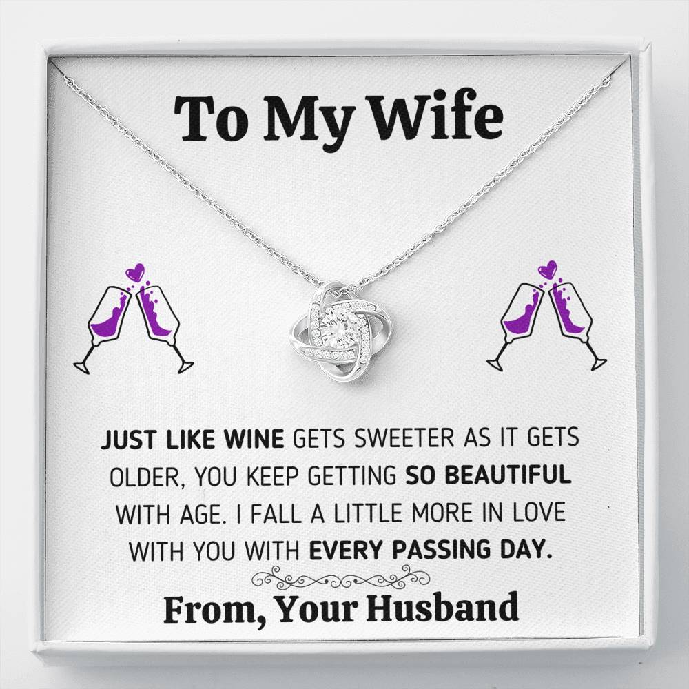 TO MY WIFE "JUST LIKE WINE" LOVE KNOT NECKLACE GIFT SET - ON CLOUD NINE GIFTS