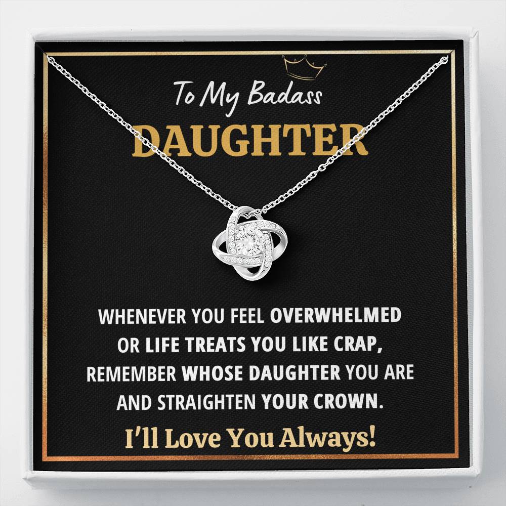 TO MY BADASS DAUGHTER "CRAP - BLACK" LOVE KNOT NECKLACE GIFT SET - ON CLOUD NINE GIFTS