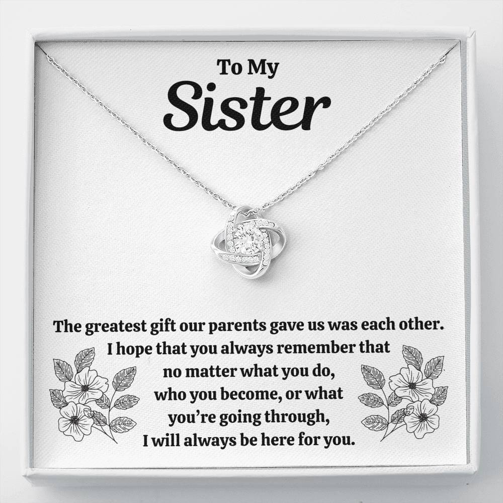 TO MY SISTER "OUR PARENTS" LOVE KNOT NECKLACE GIFT SET - ON CLOUD NINE GIFTS