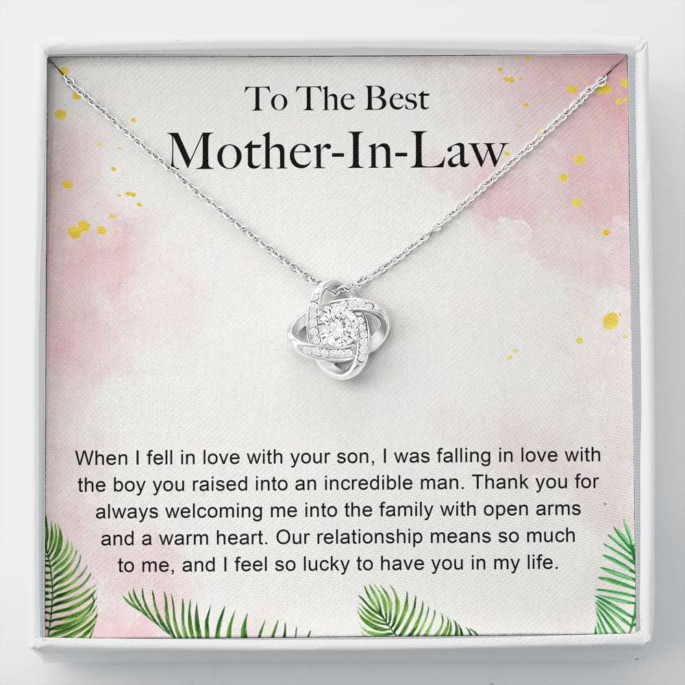 TO THE BEST MOTHER IN LAW "WARM HEART-PB" LOVE KNOT NECKLACE GIFT SET - ON CLOUD NINE GIFTS