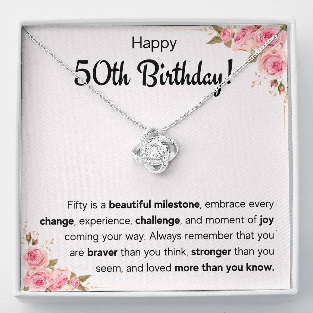 HAPPY 50TH BIRTHDAY JOY LOVE KNOT NECKLACE GIFT SET - ON CLOUD NINE GIFTS